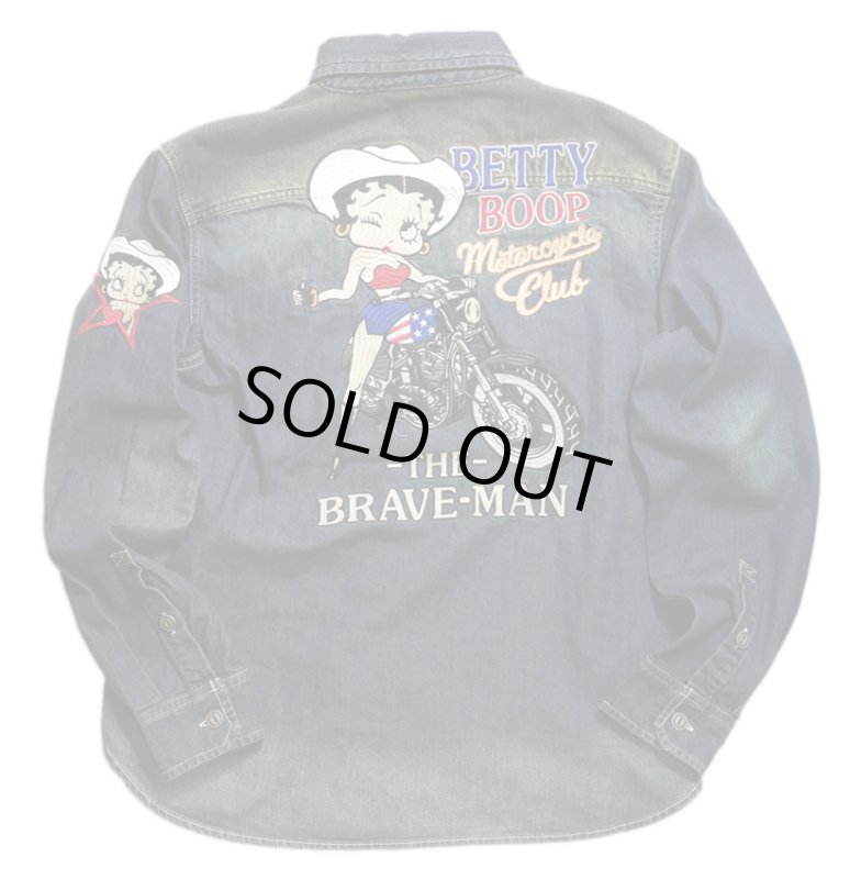 画像1: THE BRAVEMAN / BETTYBOOP コラボ  ワッペン 刺繍 デニムシャツ BBB-2452 インディゴ (1)