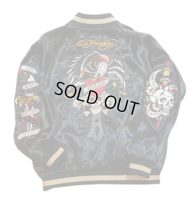 画像1: Ed Hardy  コラボ  リバーシブルスカジャン  総刺繍  EDH-2413 ブラック (1)