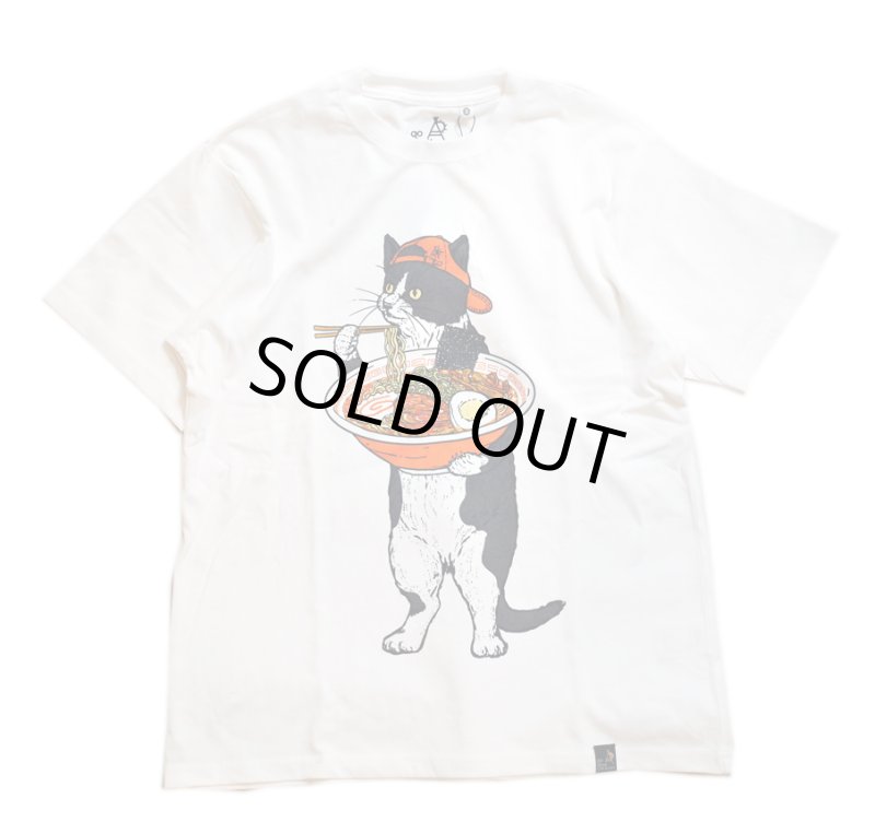 画像1: go slow caravan  中華そば猫  プリント 半袖Tシャツ  (USAコットン）341914 ホワイト (1)