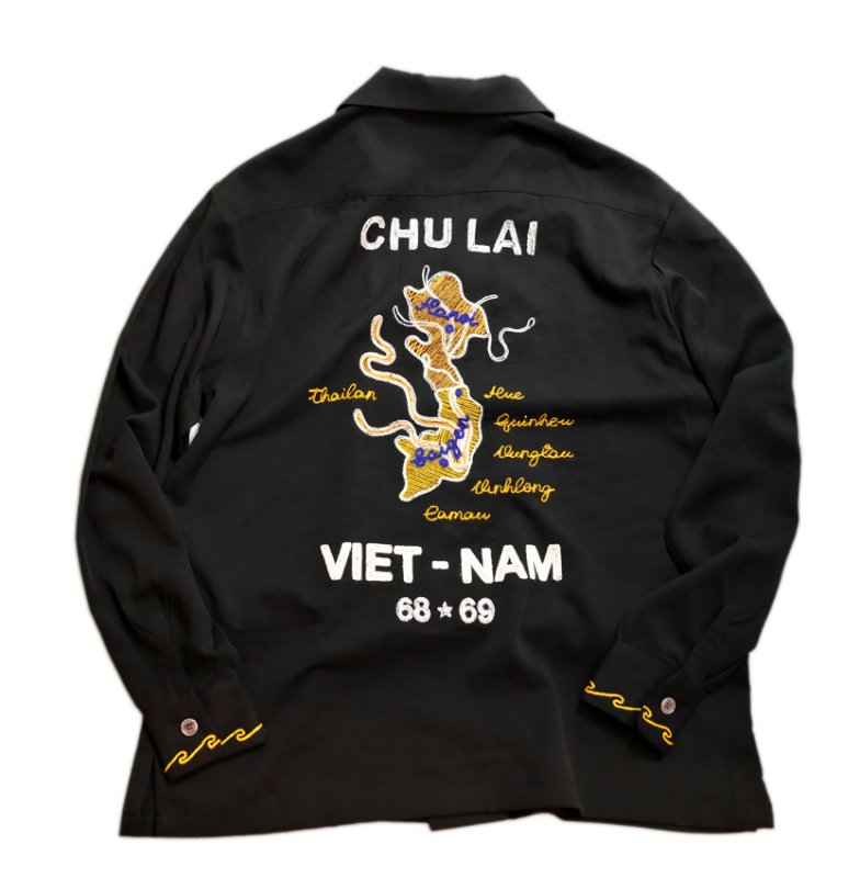 画像1: HOUSTON (ヒューストン） スーベニアシャツ 長袖  [ VIETNAM MAP  ] 刺繍  41162 ブラック (1)