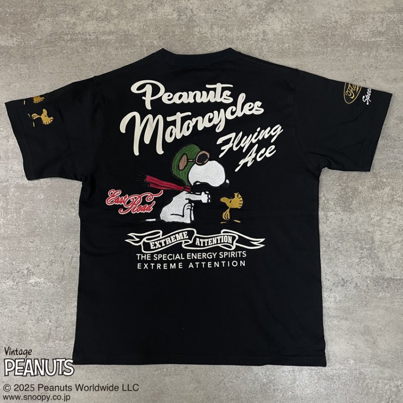 画像1: FLAGSTAFF(フラッグスタッフ) / PEANUTS（ピーナッツ）コラボ SNOOPY×Flag Staff MOTORCYCLE Tシャツ  432093 ブラック (1)