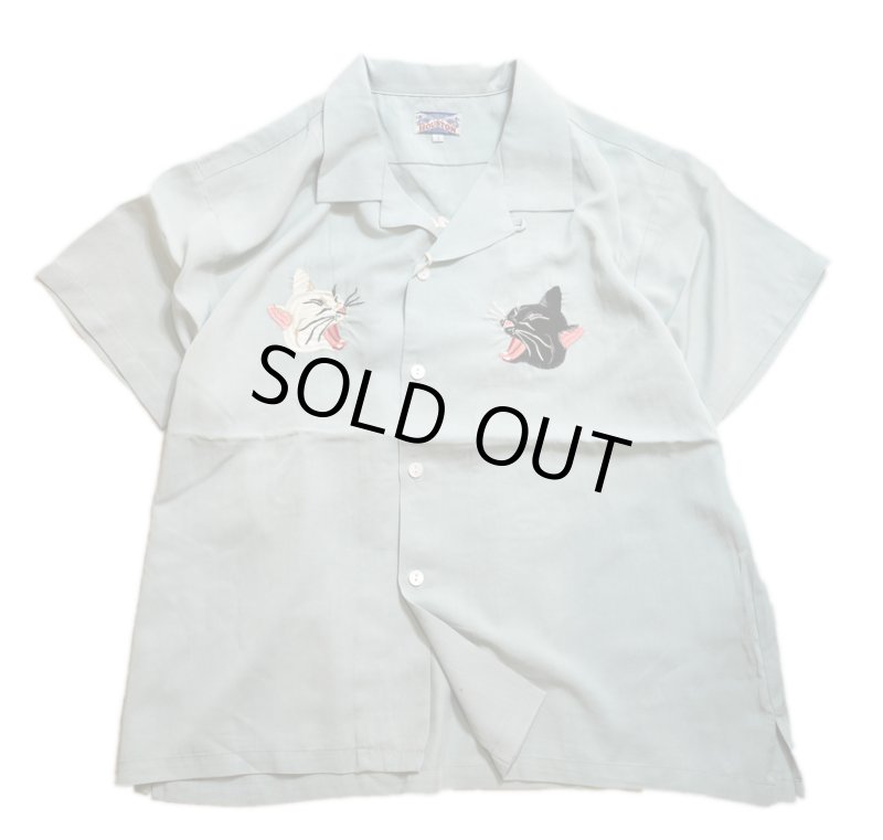 画像2:  HOUSTON  woman (ヒューストン） レーヨン スーベニアシャツ [ CAT  ]刺繍 4011W ミント (2)