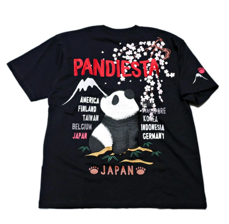 画像1: PANDIESTA JAPAN (パンディエスタ） お花見パンダ 刺繍 スーベニアTシャツ 585561 ブラック (1)
