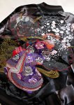 画像3:  さとり satori [ 骸骨花魁 ] 刺繍 リバーシブルスカジャン GKJ-004 ブラック×チャコール (3)