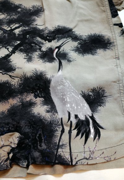 画像1:  HOUSTON (ヒューストン） ALOHA SHIRT ( 伊藤若冲 白鶴図 ) MADE IN JAPAN  41185 グレー （日本製）