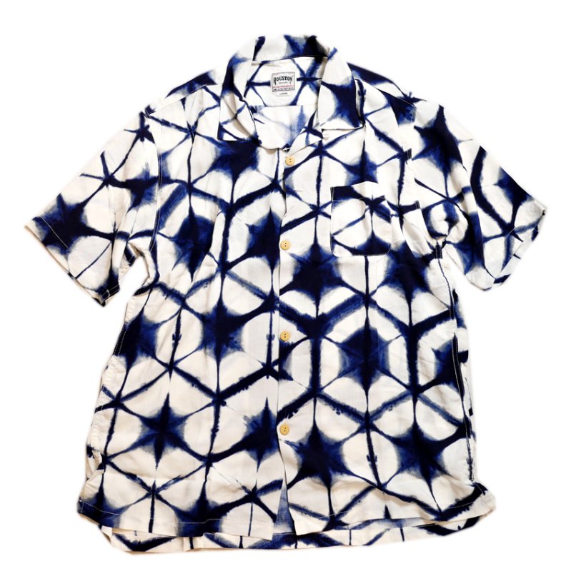 画像1:  HOUSTON (ヒューストン） ALOHA SHIRT ( 絞り染プリント ) レーヨンウール MADE IN JAPAN  41249 オフホワイト （日本製） (1)