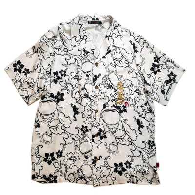 画像2: 参丸一（サンマルイチ）[ 唐草シャツ 蛙を添えて  ] アロハシャツ AL-30624 グリーン