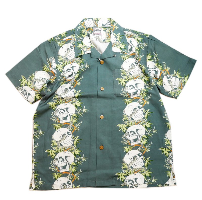 画像1:  HOUSTON (ヒューストン） ALOHA SHIRT ( 骸骨  )  41201  ブルー (1)