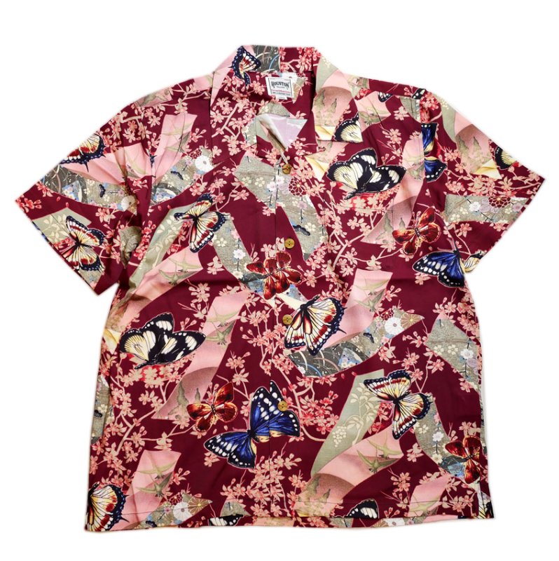 画像1:  HOUSTON (ヒューストン） ALOHA SHIRT (  蝶  )  41199 MAROON (1)