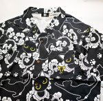 画像3: LIN (リン） Lamy and Earl （ラミアンドアール）[ 猫の溜まり場 ] アロハシャツ AL-75616 ブラック (3)