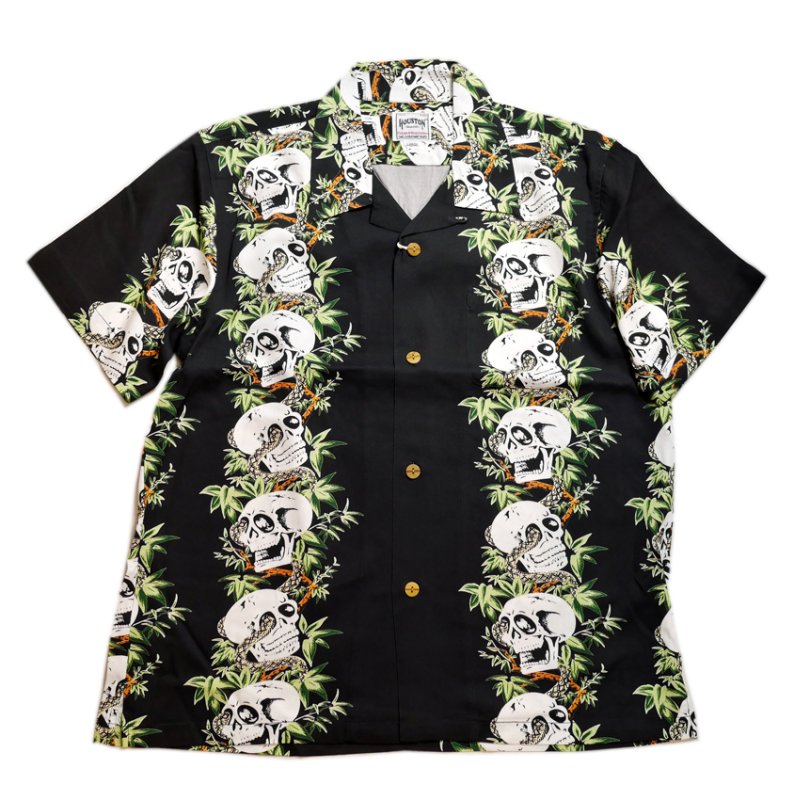 画像1:  HOUSTON (ヒューストン） ALOHA SHIRT ( 骸骨  )  41201  ブラック (1)