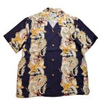 画像1:  HOUSTON (ヒューストン） ALOHA SHIRT ( 龍虎  )  41196  ネイビー (1)