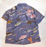 画像2:  HOUSTON (ヒューストン） ALOHA SHIRT [ 伊藤若冲 魚尽くし ]コットンレーヨン MADE IN JAPAN  41170 ブルー （日本製） (2)