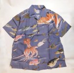 画像1:  HOUSTON (ヒューストン） ALOHA SHIRT [ 伊藤若冲 魚尽くし ]コットンレーヨン MADE IN JAPAN  41170 ブルー （日本製） (1)