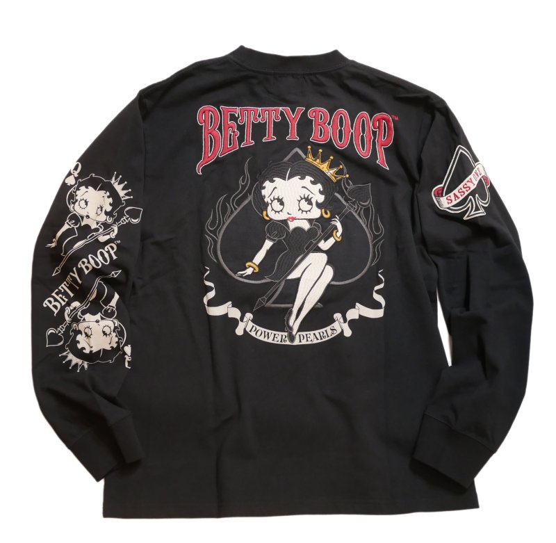 画像1: NEVERMIND / BETTY BOOP コラボ   ベティー 刺繍 長袖Tシャツ BBN-2511 ブラック (1)