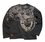 画像1: 絡繰魂   [ 龍 ]  刺繍  長袖Tシャツ 253075 ブラック (1)