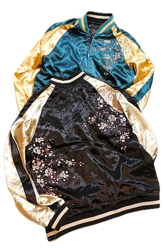画像1: Japanesque （ジャパネスク） 桜 リバーシブル刺繍スカジャン  JSKJ-522  ブラック×ベージュ / ブルー×ベージュ (1)