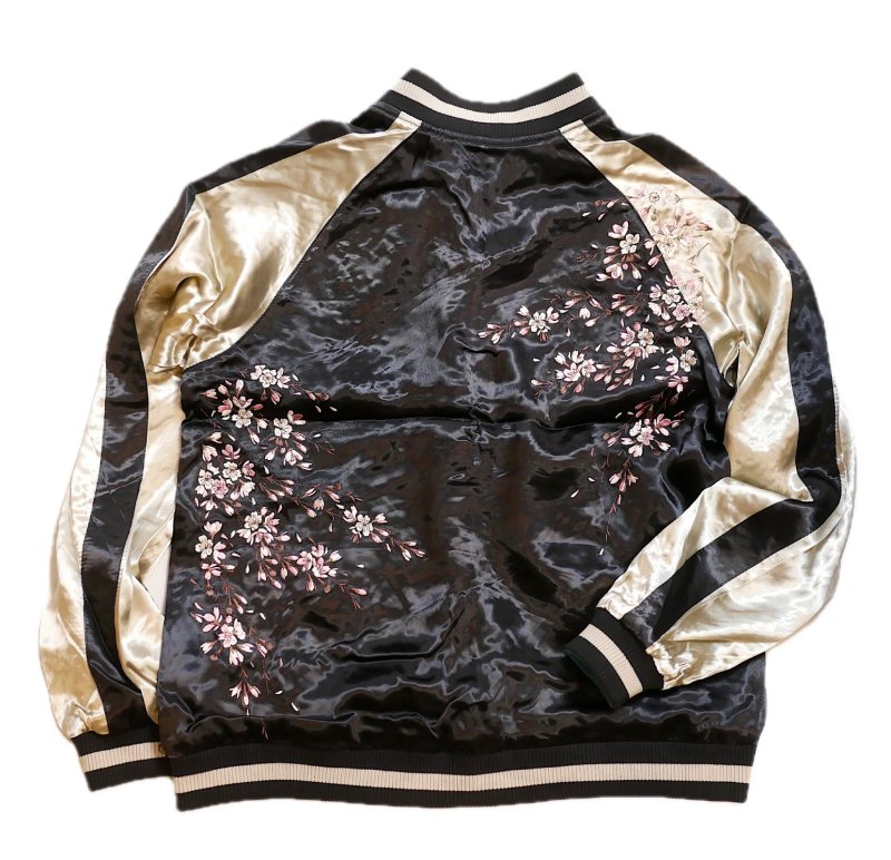 画像3: Japanesque （ジャパネスク） 桜 リバーシブル刺繍スカジャン  JSKJ-522  ブラック×ベージュ / ブルー×ベージュ (3)