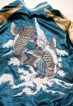 画像7: Japanesque （ジャパネスク） 波に白虎／滝に鯉 リバーシブル刺繍スカジャン  JSKJ-521  ブラック×チャコール / ブルー×ベージュ (7)