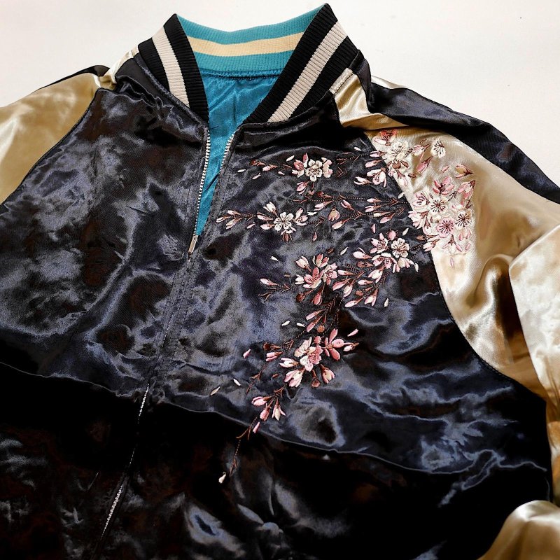 画像5: Japanesque （ジャパネスク） 桜 リバーシブル刺繍スカジャン  JSKJ-522  ブラック×ベージュ / ブルー×ベージュ (5)