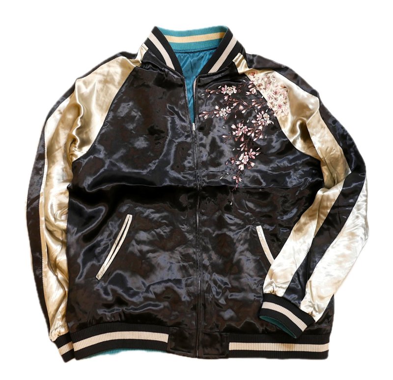 画像2: Japanesque （ジャパネスク） 桜 リバーシブル刺繍スカジャン  JSKJ-522  ブラック×ベージュ / ブルー×ベージュ (2)