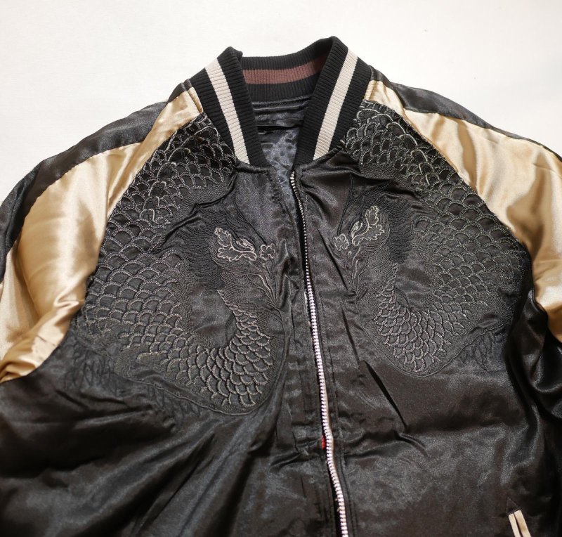 画像6: Japanesque （ジャパネスク） 炎龍／黒鳳凰  リバーシブル刺繍スカジャン  JSKJ-517  ブラック×チャコール / ブラック×ベージュ (6)