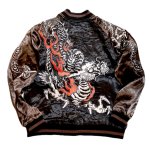 画像3: Japanesque （ジャパネスク） 炎龍／黒鳳凰  リバーシブル刺繍スカジャン  JSKJ-517  ブラック×チャコール / ブラック×ベージュ (3)