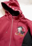 画像5:  BETTY BOOP / NEVERMIND コラボ   フルジップパーカー(裏毛) 刺繍  BBn-2520 ワイン (5)