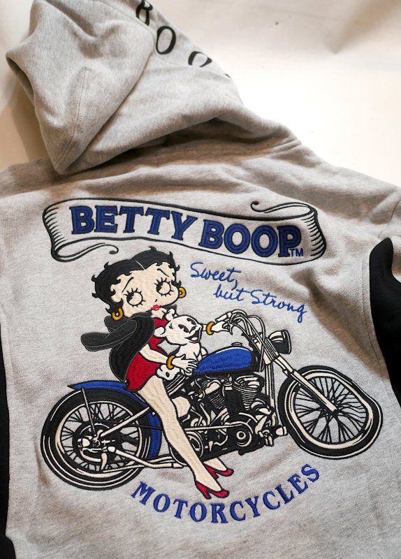 画像3:  BETTY BOOP / NEVERMIND コラボ   フルジップパーカー(裏毛) 刺繍  BBN-2520 ミックスグレー (3)