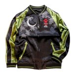 画像2: 今昔 -KON-JAKU- [ 九尾狐 ] 総刺繍 リバーシブルスカジャン  KJ-260078  ブラック×グリーン (2)