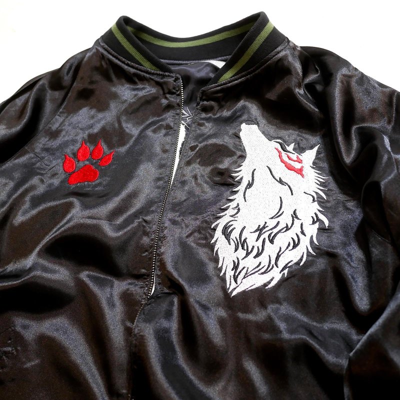 画像7: 今昔 -KON-JAKU- [ 九尾狐 ] 総刺繍 リバーシブルスカジャン  KJ-260078  ブラック×グリーン (7)