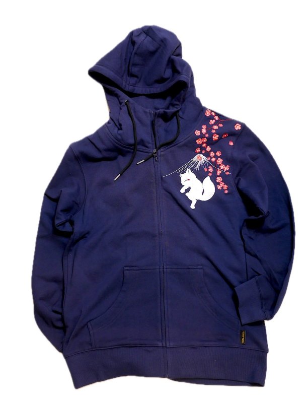 画像2: 今昔 -KON-JAKU-  [ 清風明月 ] 総刺繡 パーカー KJ-29257 ネイビー (2)