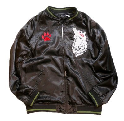 画像2: 今昔 -KON-JAKU- [ 九尾狐 ] 総刺繍 リバーシブルスカジャン  KJ-260078  ブラック×グリーン