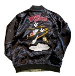 画像2: vanson (バンソン)／ルーニーチューンズ コラボ  刺繍 レーヨンサテン リバーシブル刺繍 スカジャン  LTV-2511 ブラック／グリーン×ベージュ (2)