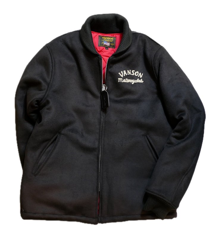 画像1: VANSON (バンソン） メルトンジャケット チェーン刺繍 （VANSONオフシャル商品シリアルNo入り） NVJK-2505 ブラック (1)