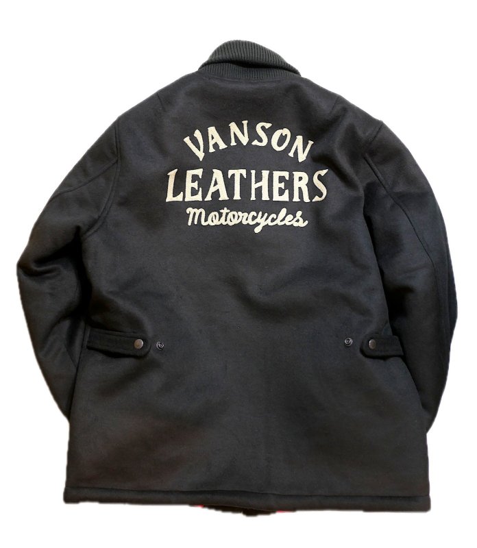 画像2: VANSON (バンソン） メルトンジャケット チェーン刺繍 （VANSONオフシャル商品シリアルNo入り） NVJK-2505 ブラック (2)