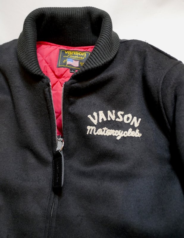 画像3: VANSON (バンソン） メルトンジャケット チェーン刺繍 （VANSONオフシャル商品シリアルNo入り） NVJK-2505 ブラック (3)