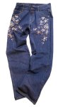 画像1:  花旅楽団  [ 桜 ] 刺繍 デニムパンツ  SP-001  インディゴブルー (1)