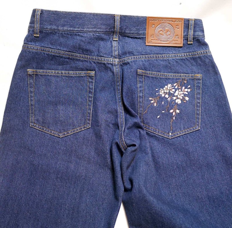 画像6:  花旅楽団  [ 桜 ] 刺繍 デニムパンツ  SP-001  インディゴブルー (6)