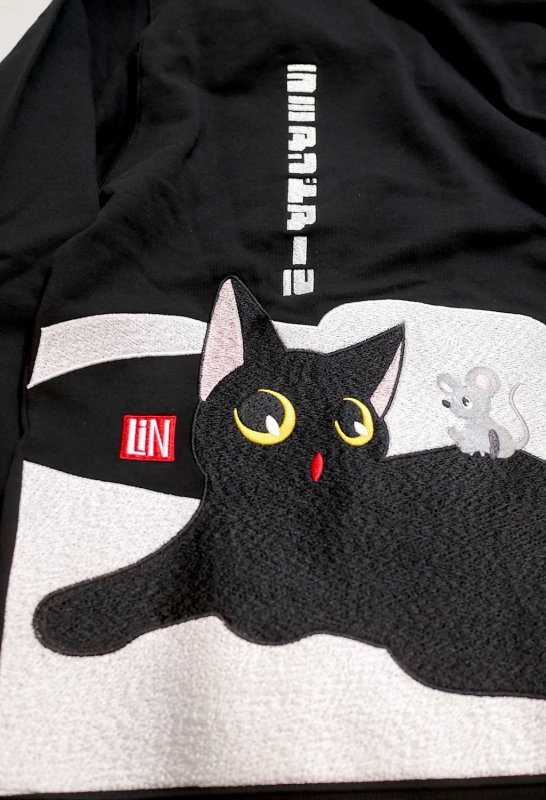 画像5: LIN (リン） Lamy and Earl  [ アートなラミアンドアール ] 総刺繍パーカー AL-75136ブラック (裏毛） (5)