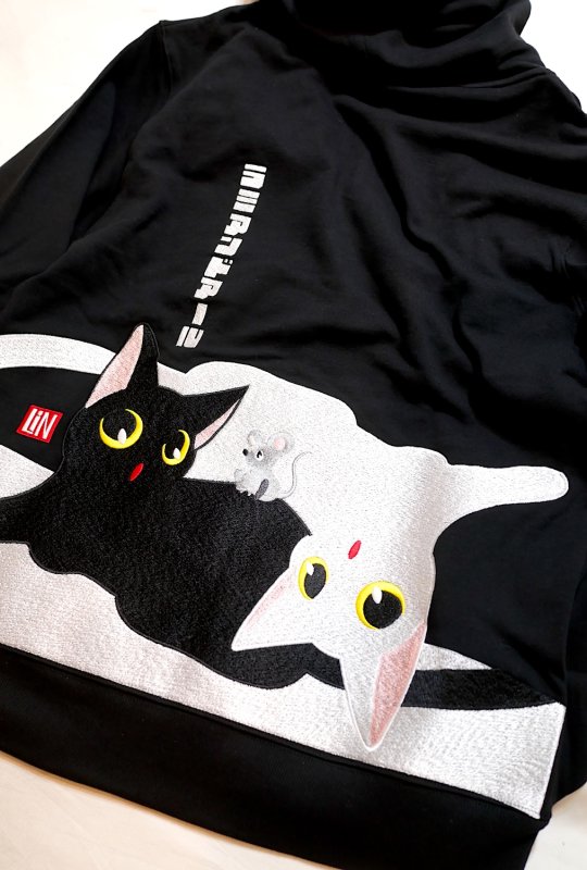 画像3: LIN (リン） Lamy and Earl  [ アートなラミアンドアール ] 総刺繍パーカー AL-75136ブラック (裏毛） (3)