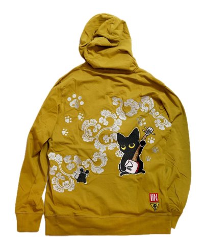 画像1: LIN (リン） Lamy and Earl  [ 和楽器猫 ] 薄地天竺 総刺繍パーカー AL-75617 ブラック