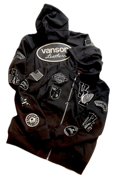 画像1: vanson (バンソン）ワッペン  刺繍 ジップパーカー   NVSZ-2522 ブラック