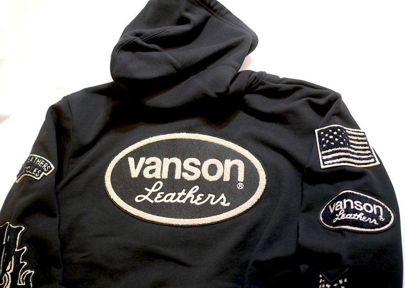 画像4: vanson (バンソン）ワッペン  刺繍 ジップパーカー   NVSZ-2522 ブラック (4)