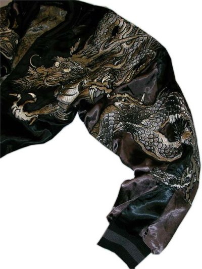 画像2: 花旅楽団 SCRIPT  巻龍総柄刺繍  黒×チャコールグレー