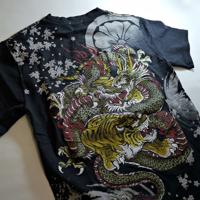 華鳥風月 龍虎 刺繍 Tシャツ