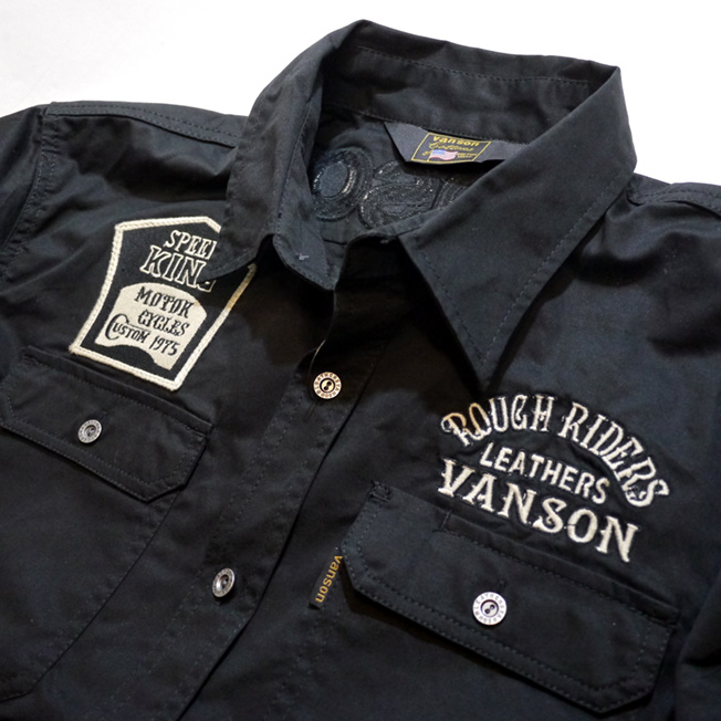VANSON ツイル ワッペン刺繍 ワークシャツ