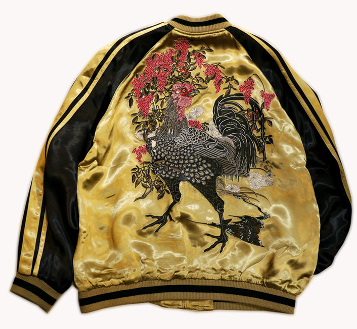 花旅楽団 [ 若冲の黒鶏] レーヨンサテン リバーシブル 刺繍 スカジャン 
