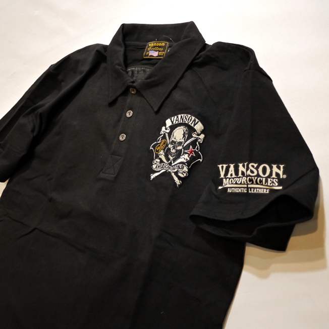 【大放出セール】 VANSON バンソン スカル クロスボーン刺繍 ストレッチ コットン 半袖 ポロシャツ NVPS-2205 kids