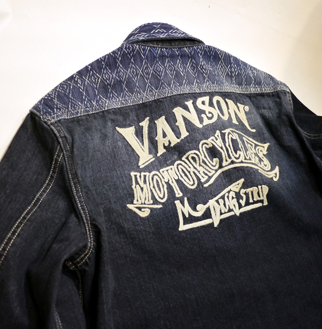 VANSON (バンソン）] 刺子切替え デニムシャツ NVSL-907